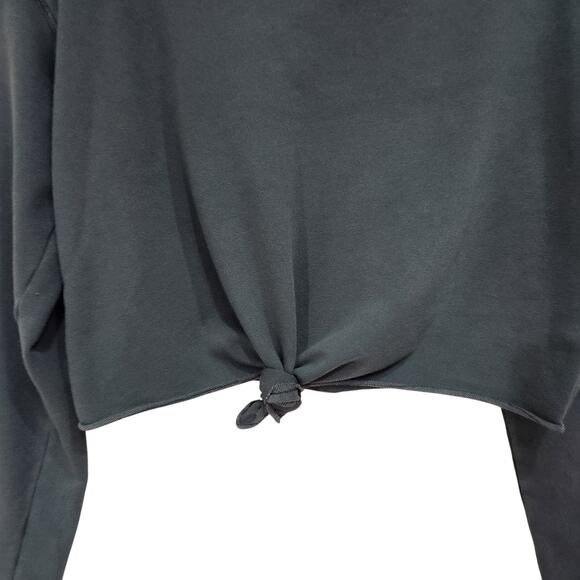 Aerie Sunset Terry Fleece Long Sleeve Sweatshirt Crop Raw Hem Dark Green Size XS - Picture 4 of 10